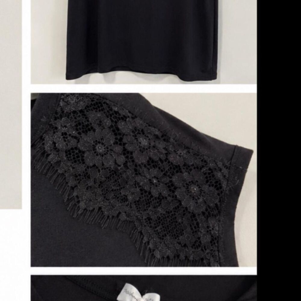 Michael Stars Women’s Black Crew Neck Sweater Lace Accents Long Sleeve size S